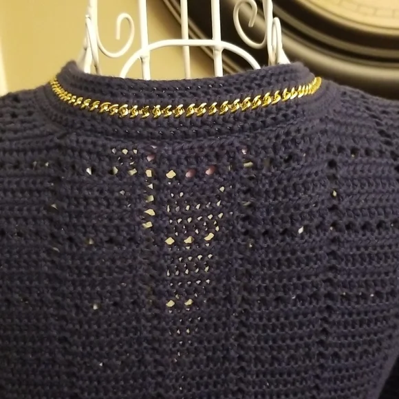 Lilly Pulitzer blue sweater accented with golden chain Details. Size Small - Picture 8 of 12